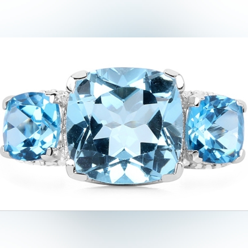 Genuine Swiss Blue Topaz Ring Sterling Silver Size 8!